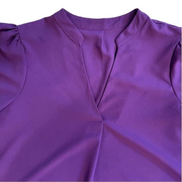 Unbranded Purple Shift Dress Easy Care Pull On V-Neck Short Ruffle Sleeve Size L - Picture 4 of 9